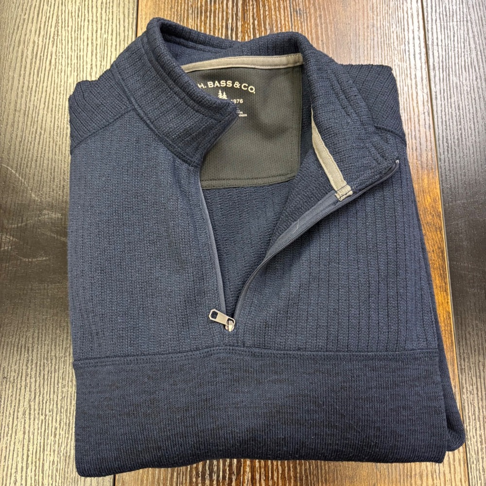 GH Bass &‎ Co Mens Navy Blue Quarter Zip Ribbed Pullover Sweater Large L